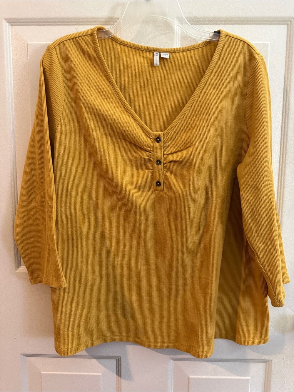 Cato Mustard Waffle Knit V-Neck Henley Top - 18/20